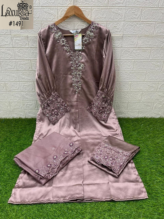 1491 Brown Laxuria Trendz Embroidery Pakistani Readymade Suits