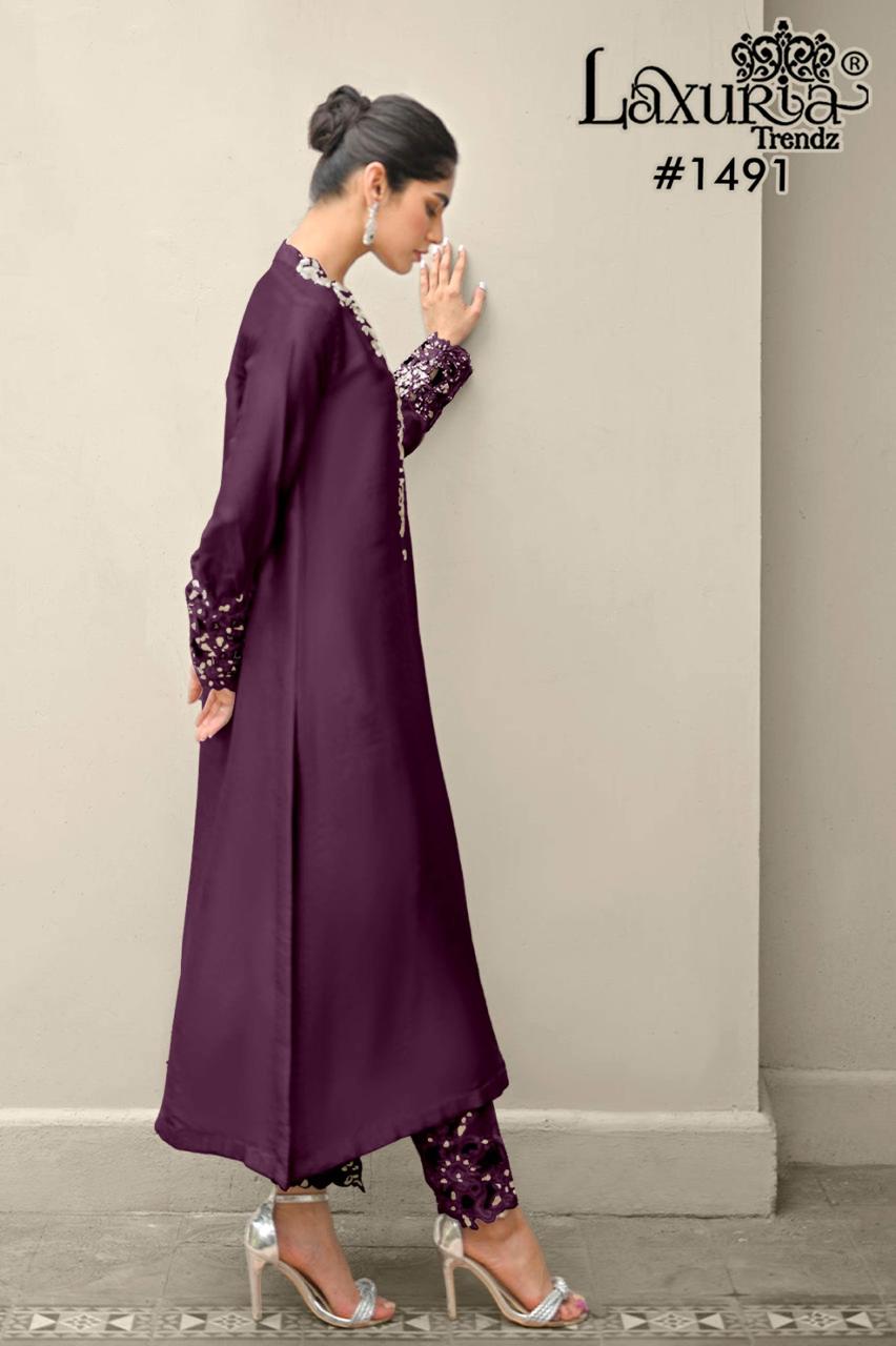 1491 Wine Laxuria Trendz Satin Pakistani Readymade Suits