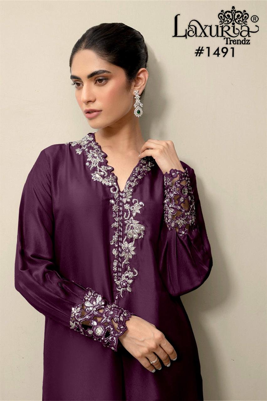 1491 Wine Laxuria Trendz Satin Pakistani Readymade Suits