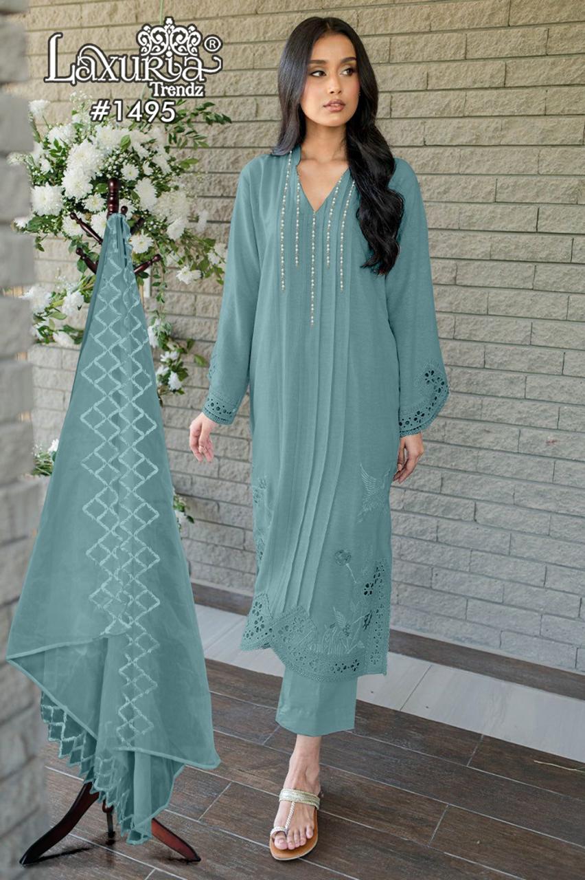 1495 Blue Laxuria Trendz Embroidery Pakistani Readymade Suits