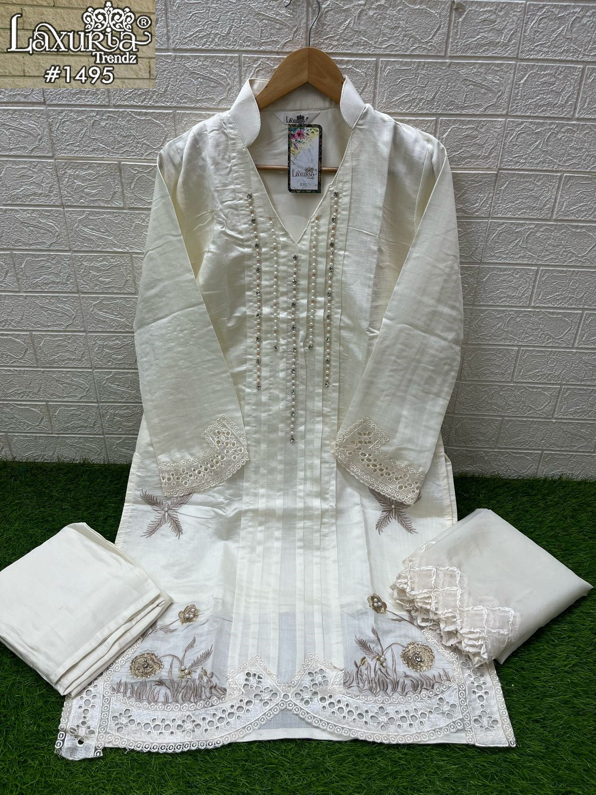 1495 White Laxuria Trendz Embroidery Pakistani Readymade Suits