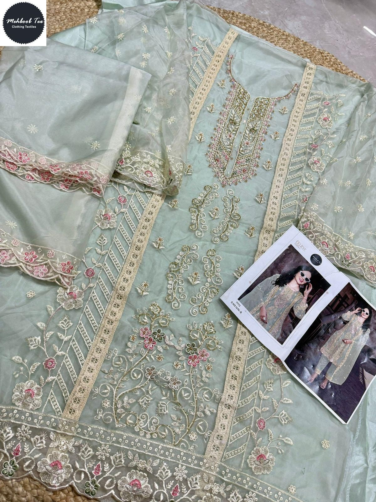 1496-B Mehboob Tex Organza Pakistani Salwar Suits