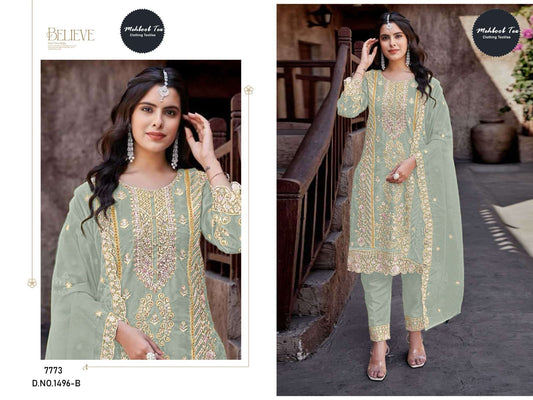 1496-B Mehboob Tex Organza Pakistani Salwar Suits