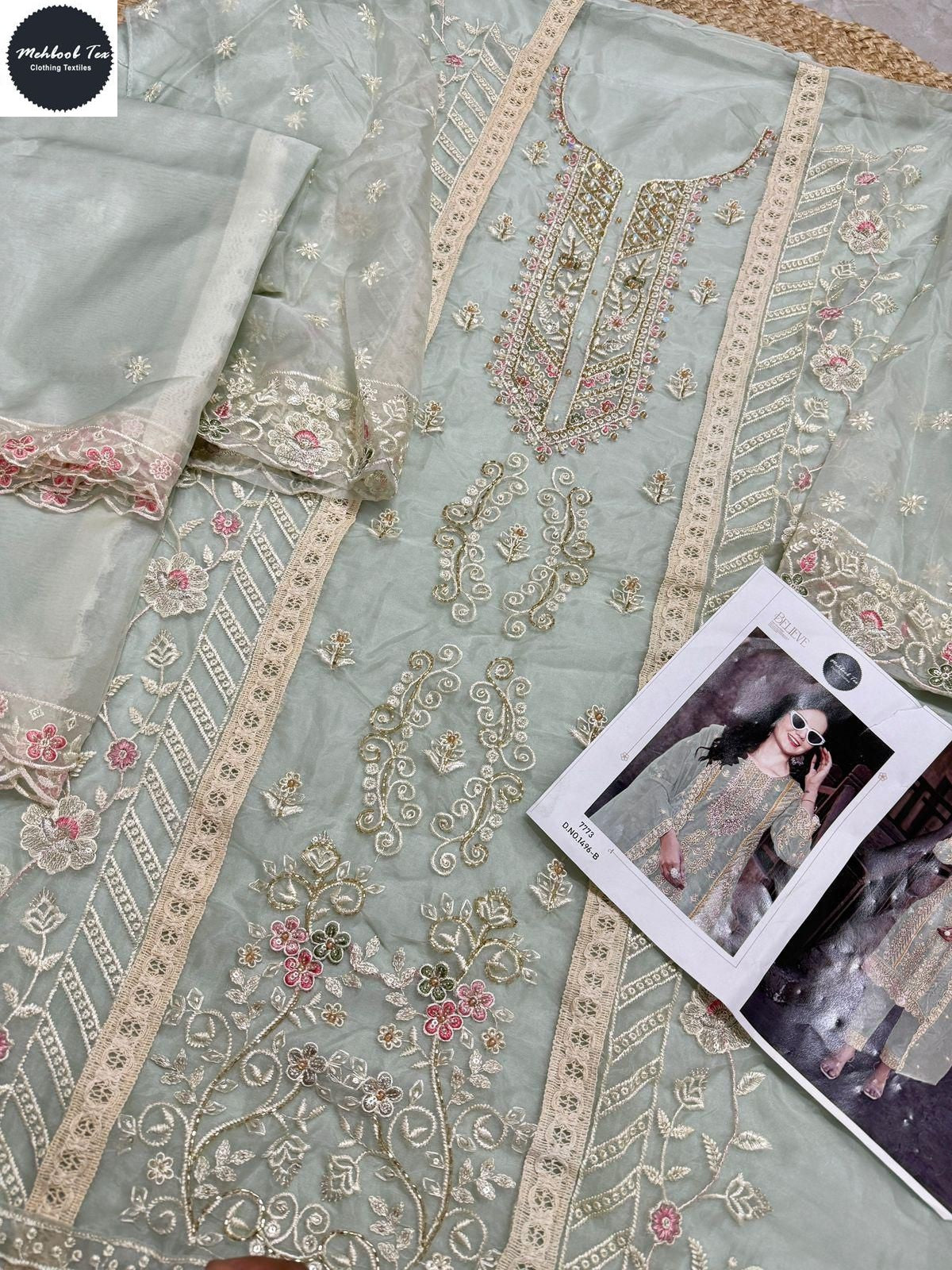 1496-B Mehboob Tex Organza Pakistani Salwar Suits