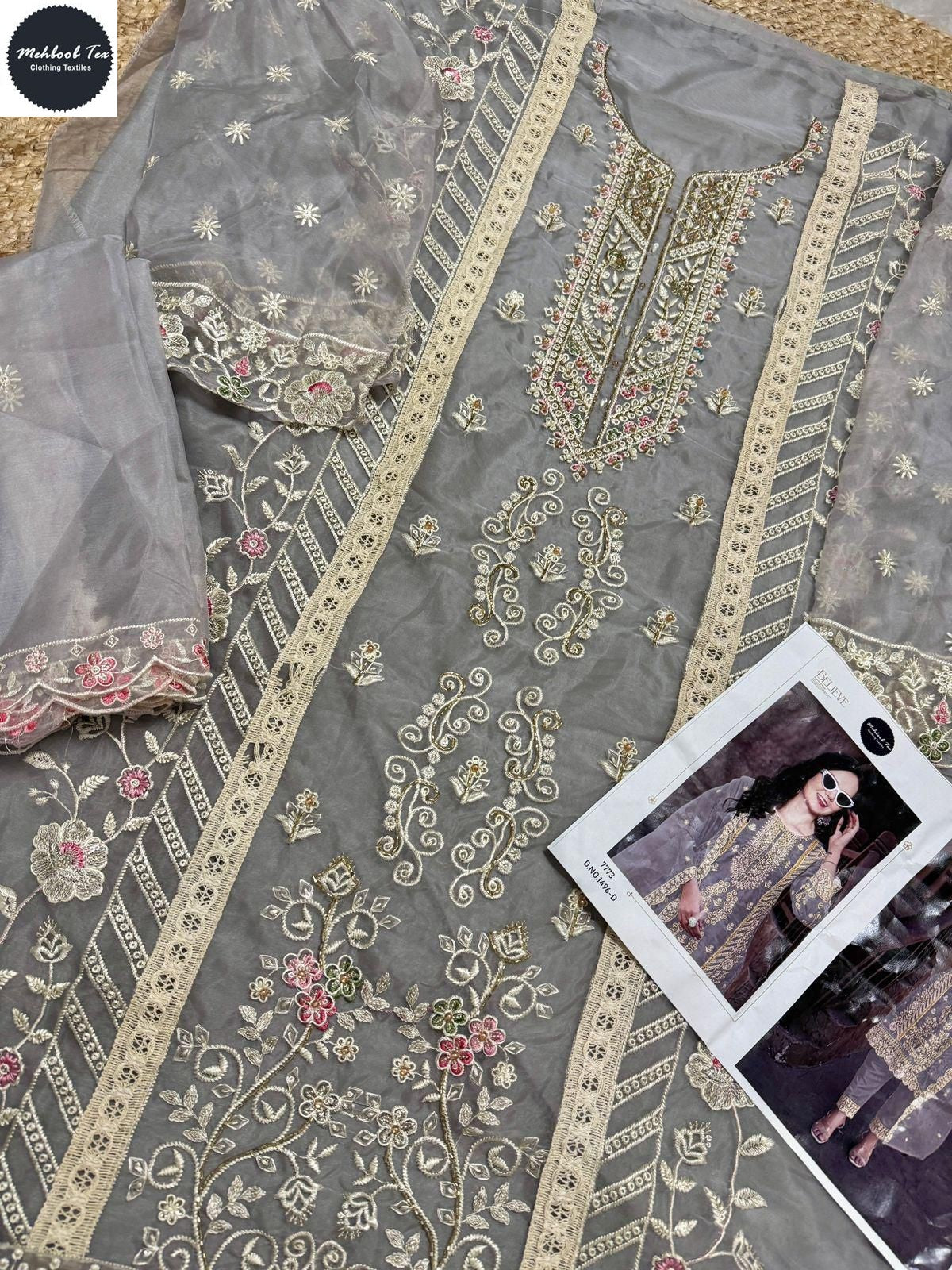 1496-D Mehboob Tex Organza Pakistani Salwar Suits