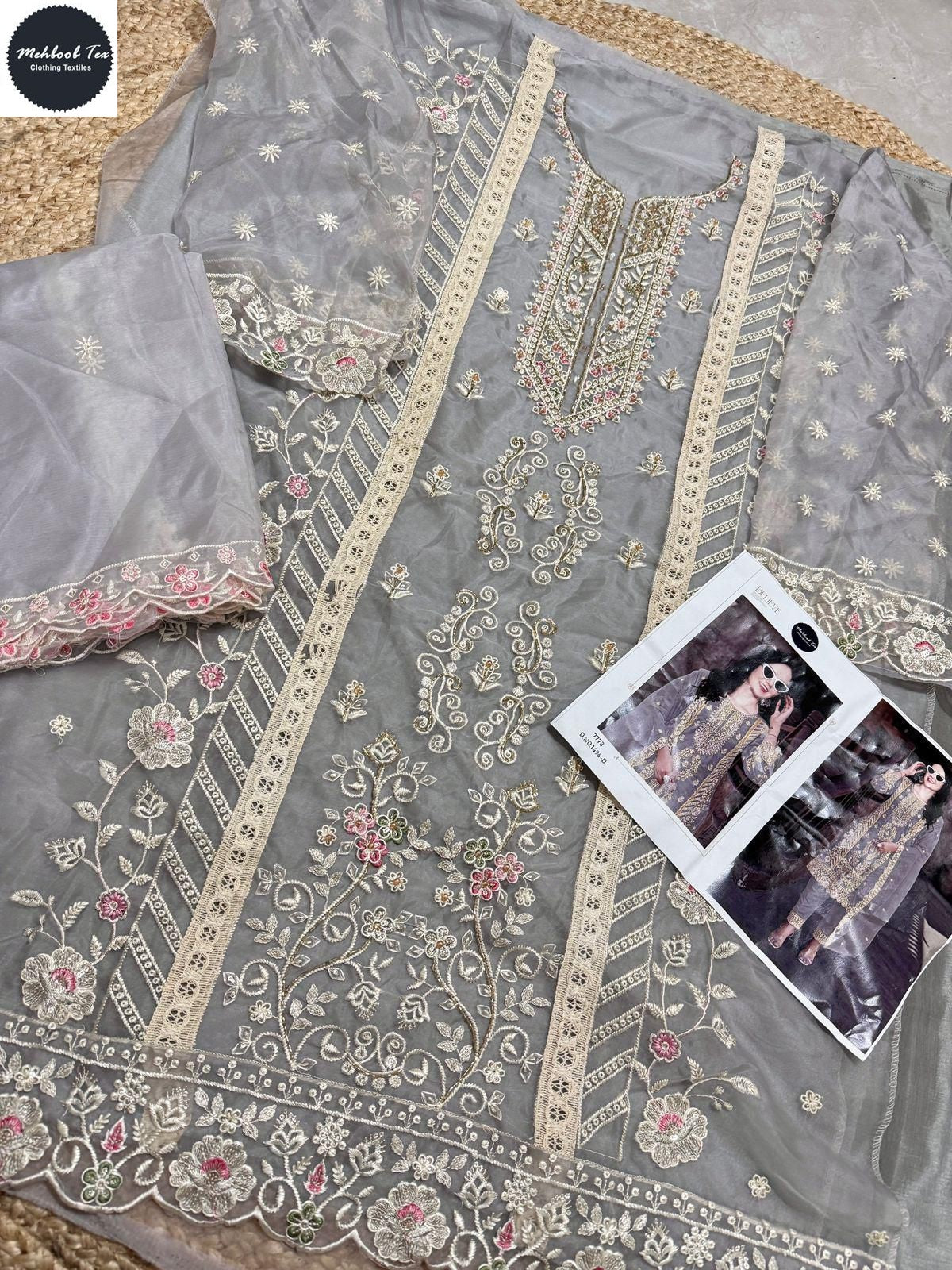 1496-D Mehboob Tex Organza Pakistani Salwar Suits