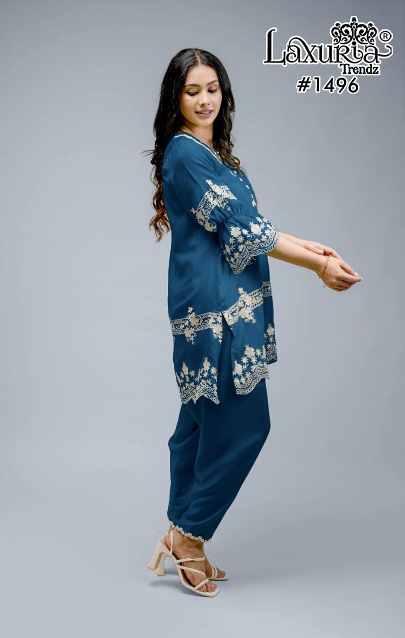 1496 Blue Laxuria Trendz Embroidery Co Ord Set