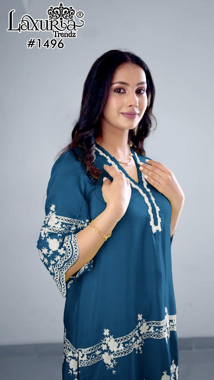 1496 Blue Laxuria Trendz Embroidery Co Ord Set