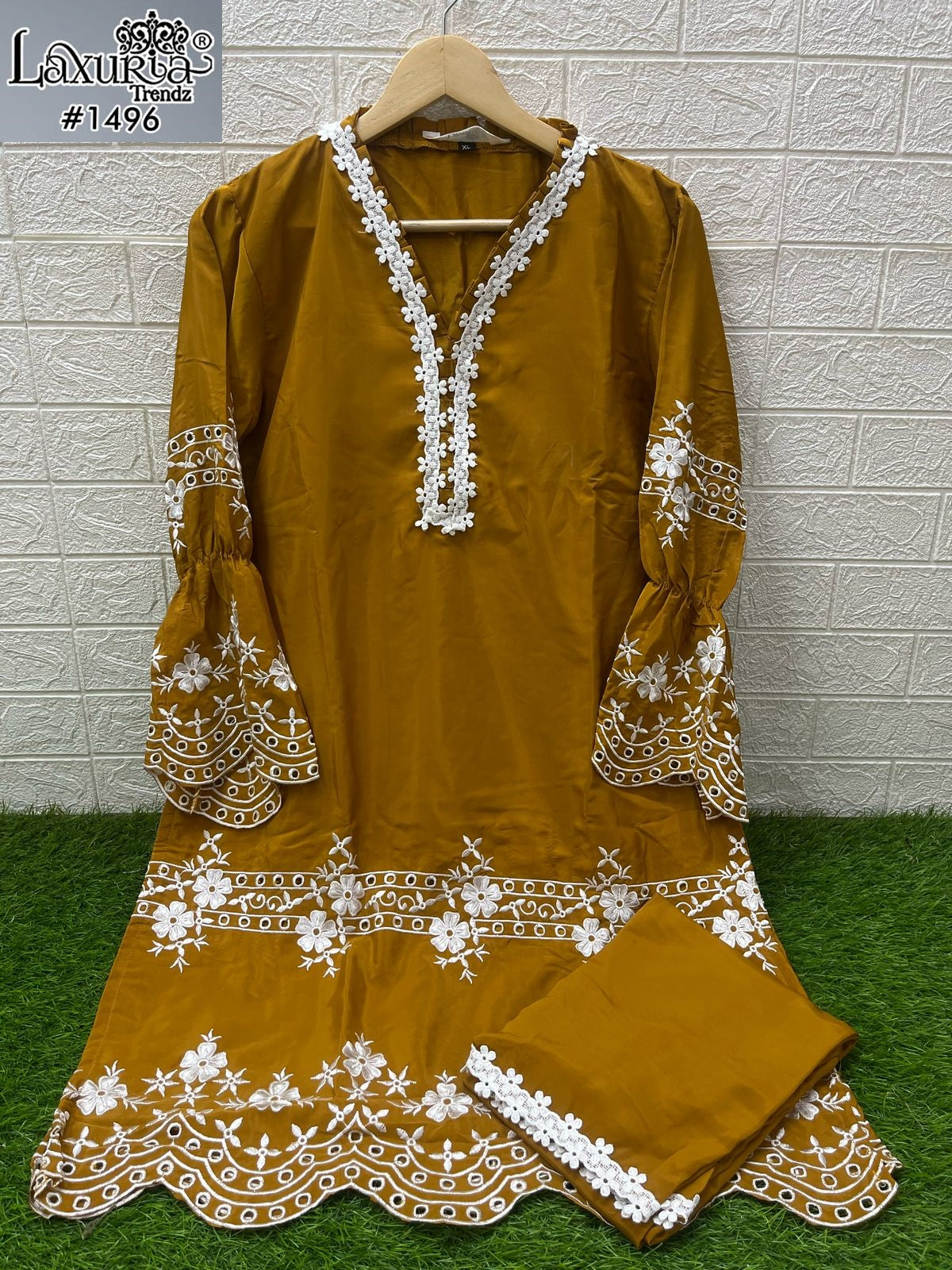 1496 Yellow Laxuria Trendz Embroidery Co Ord Set
