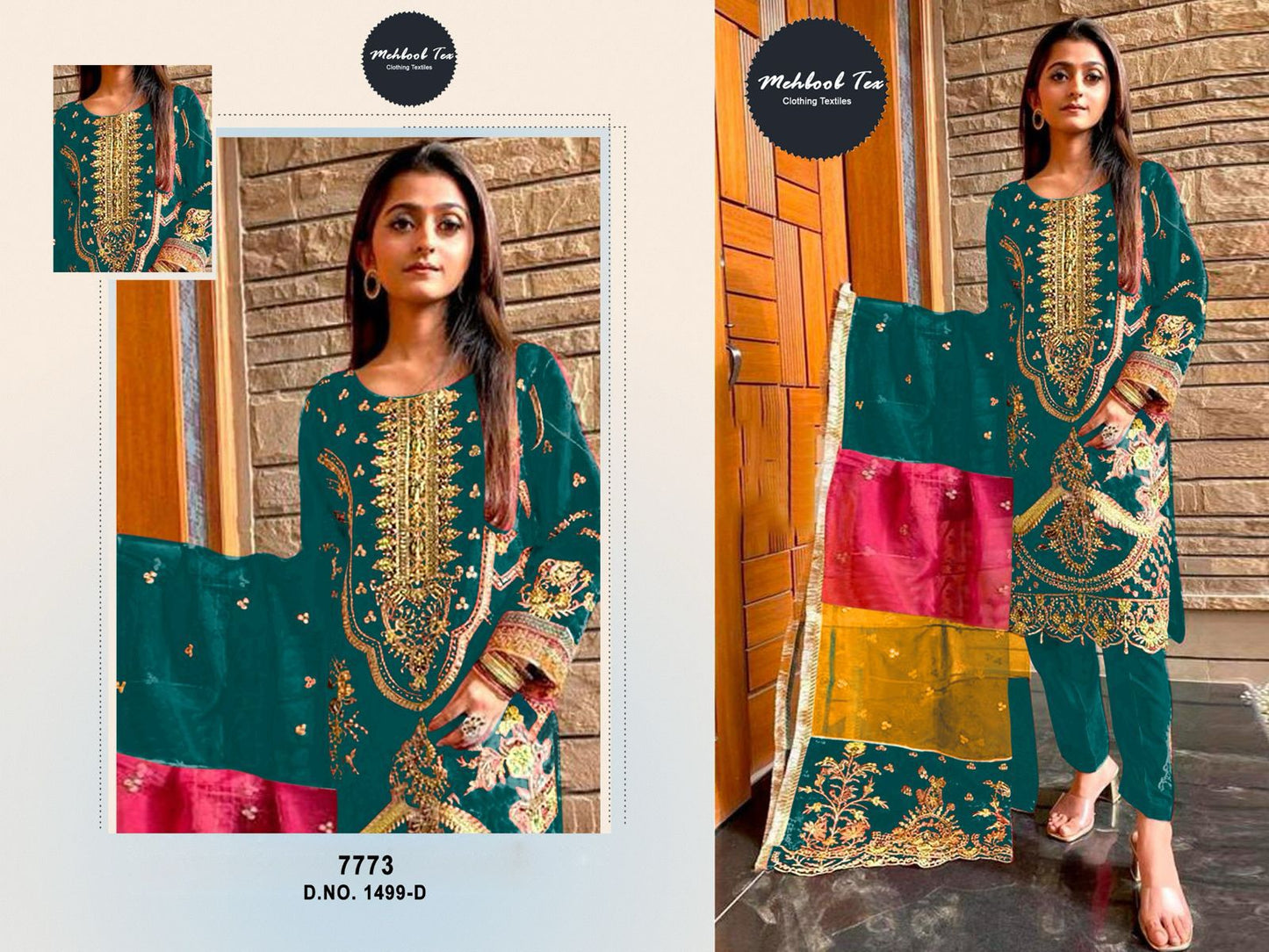 1499-D Mehboob Tex Organza Pakistani Salwar Suits