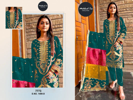 1499-D Mehboob Tex Organza Pakistani Salwar Suits