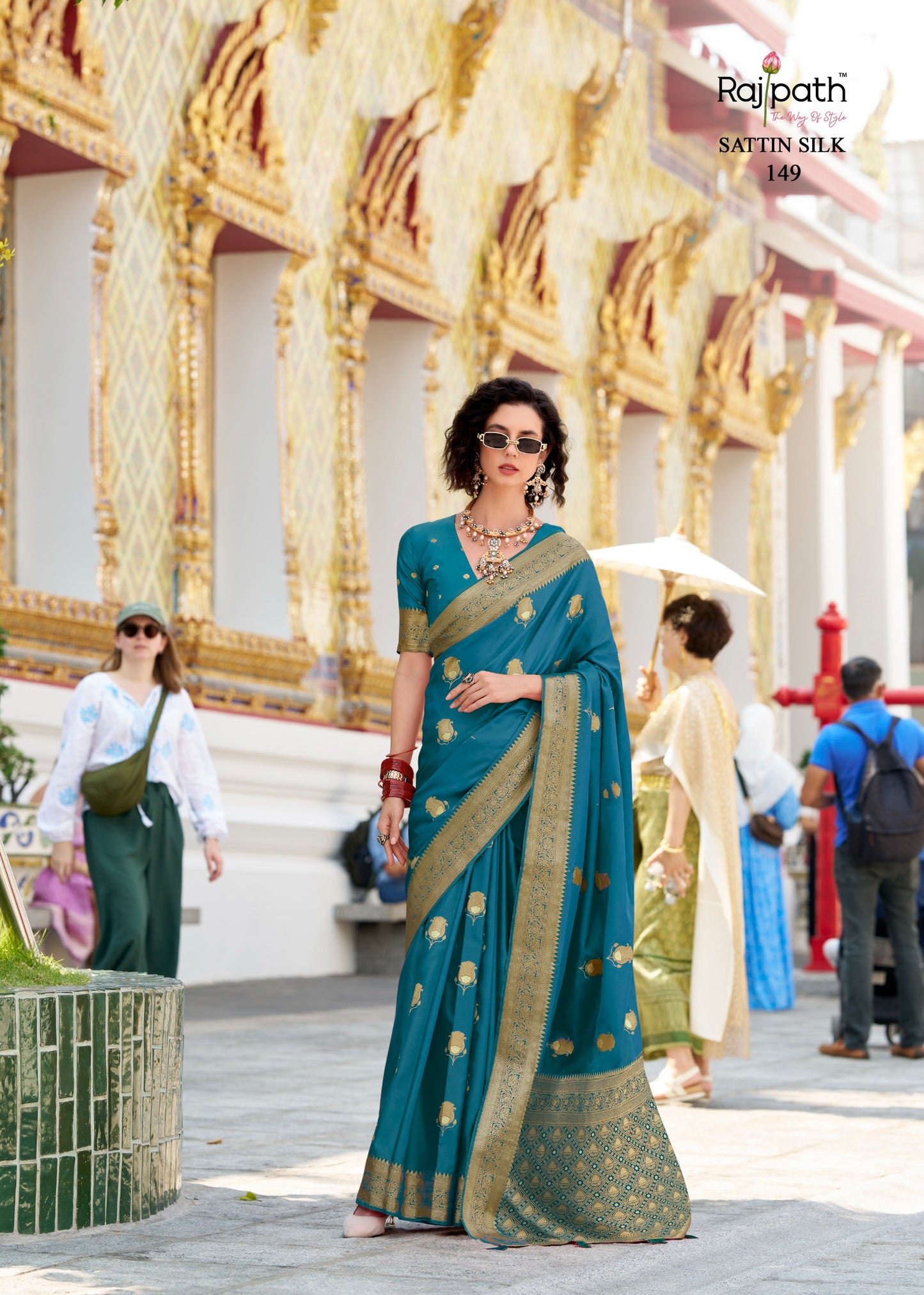 149 White Rose Rajpath Satin Silk Sarees