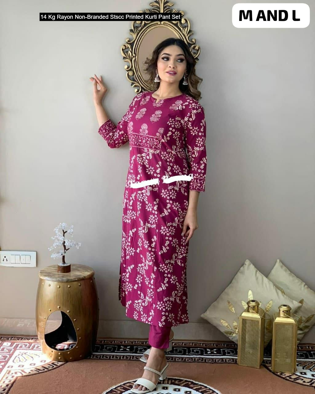 14 Kg Rayon Non-Branded Stscc Printed Kurti Pant Set
