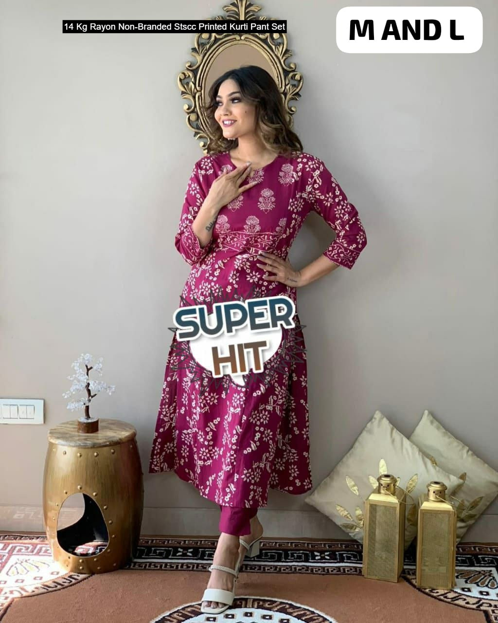 14 Kg Rayon Non-Branded Stscc Printed Kurti Pant Set