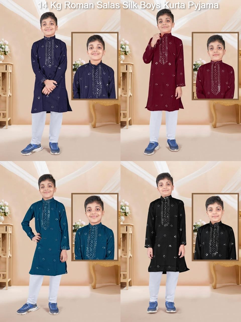 14 Kg Roman Salas Silk Boys Kurta Pyjama