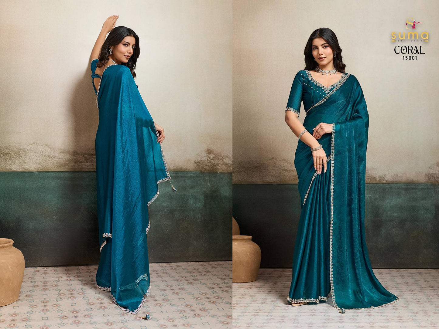 15001 Coral Suma Designer Fendy Chiffon Sarees