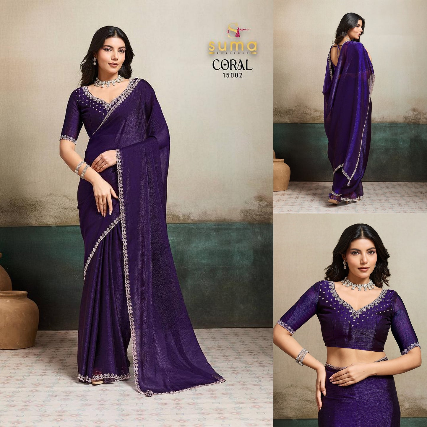 15002 Coral Suma Designer Fendy Chiffon Sarees