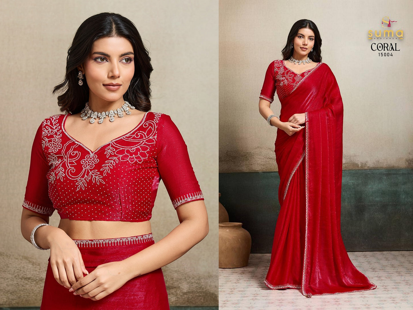 15004 Coral Suma Designer Fendy Chiffon Sarees