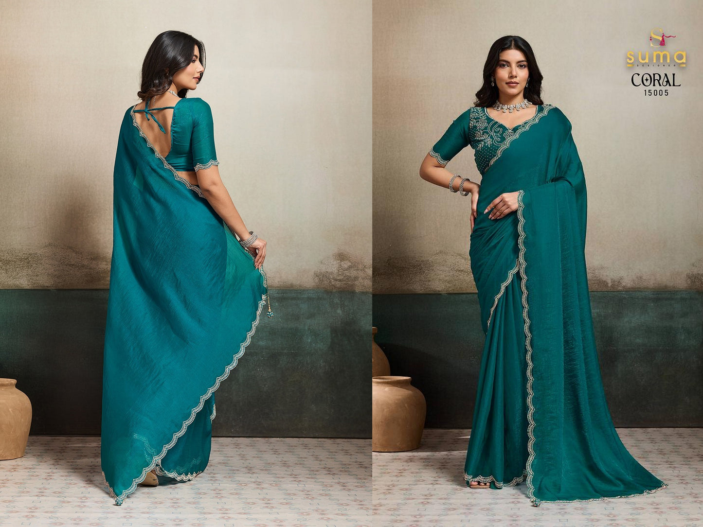 15005 Coral Suma Designer Fendy Chiffon Sarees