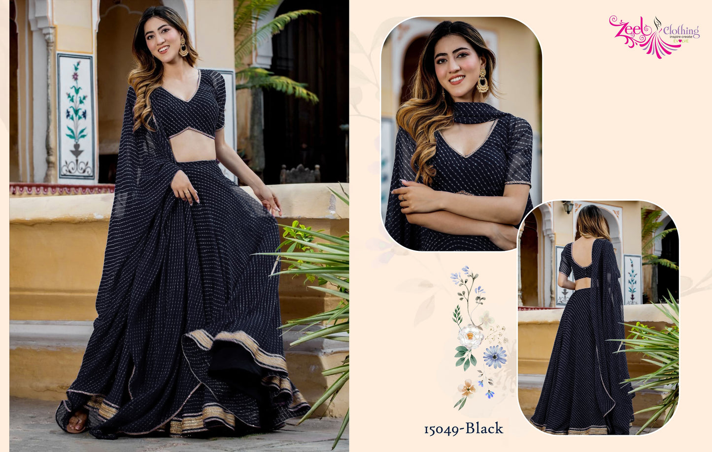 15049 Vol 22 Black Zeel Cording Lehenga Choli