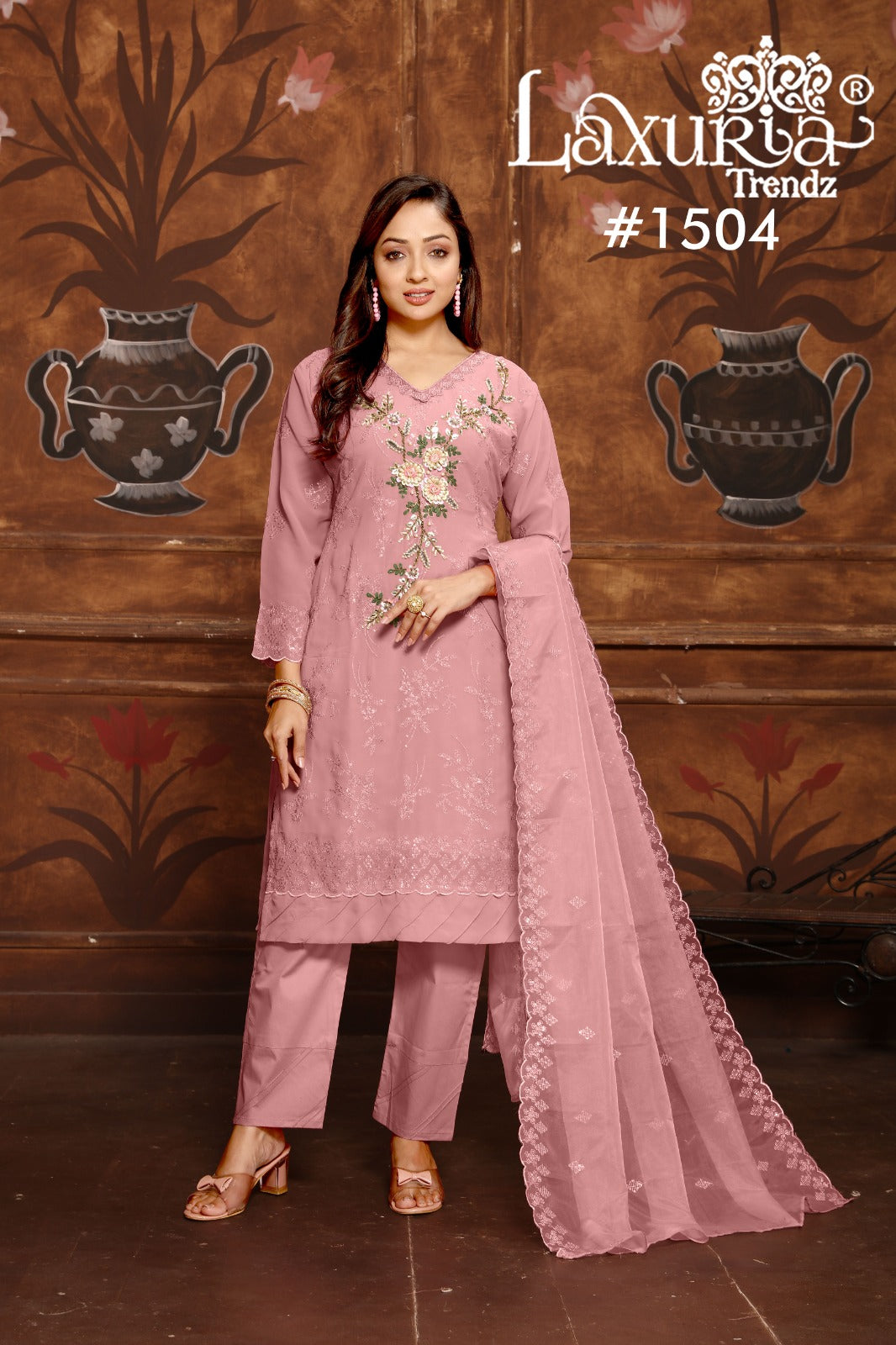 1504 Pink Laxuria Trendz Fox Georgette Pakistani Readymade Suits