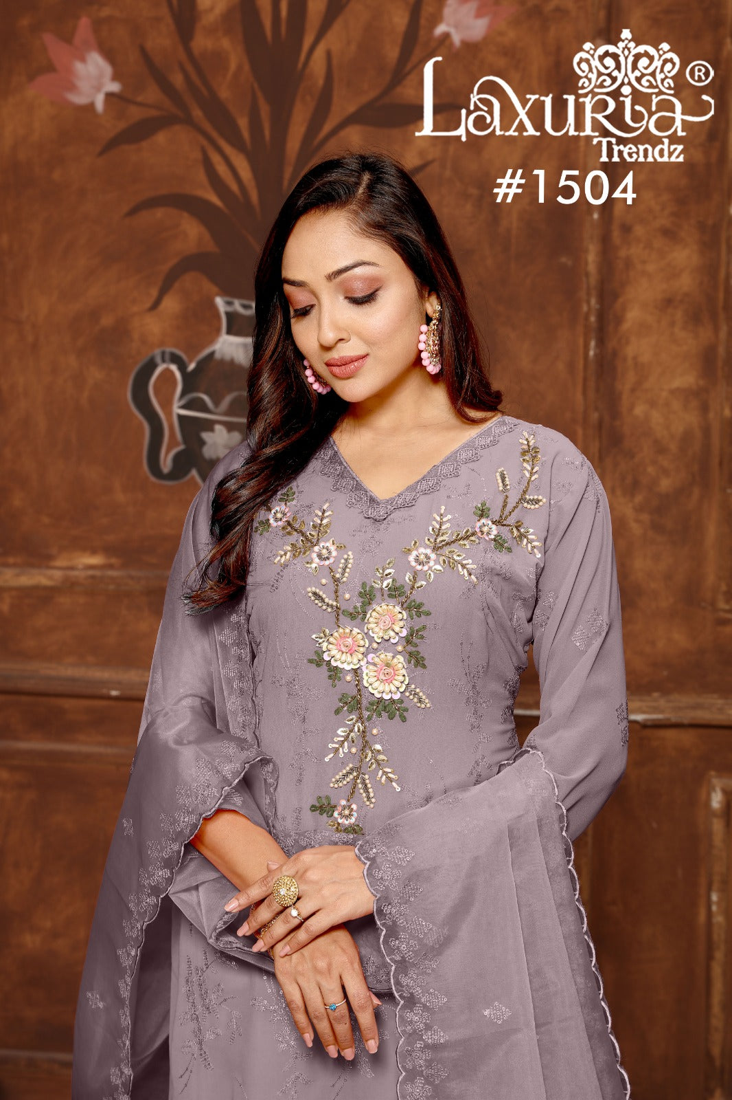 1504 Purple Laxuria Trendz Fox Georgette Pakistani Readymade Suits