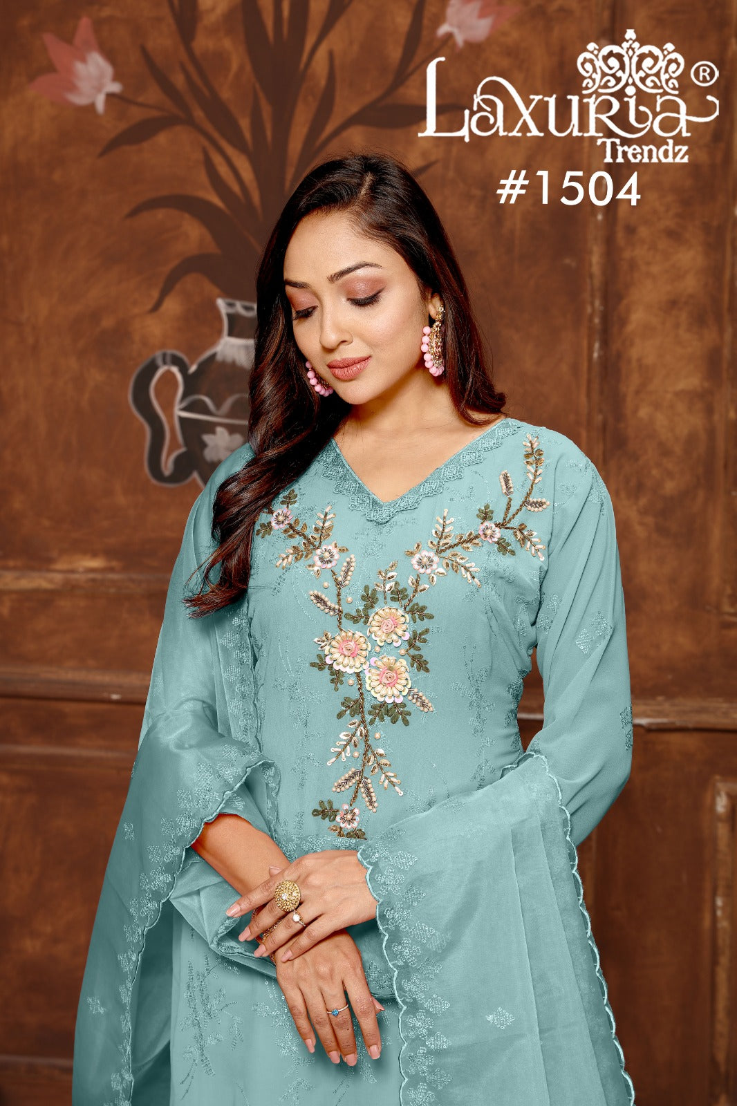 1504 Sky Laxuria Trendz Fox Georgette Pakistani Readymade Suits