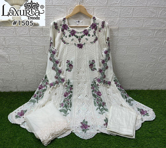 1505 White Laxuria Trendz Georgette Pakistani Readymade Suits