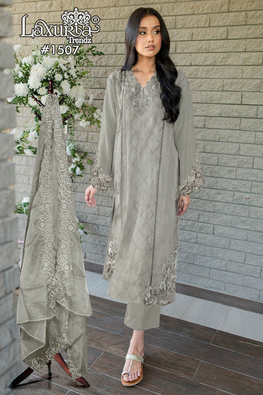 1507 Grey Laxuria Trendz Slub Pakistani Readymade Suits