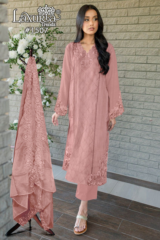 1507 Peach Laxuria Trendz Slub Pakistani Readymade Suits