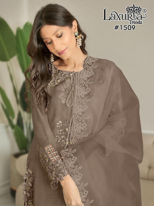 1509 Brown Laxuria Trendz Bsy Pakistani Readymade Suits