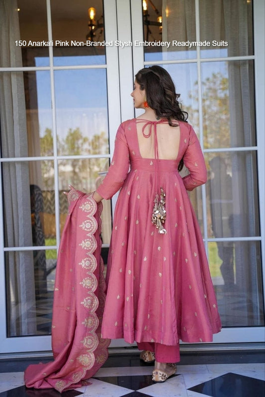 150 Anarkali Pink Non-Branded Stysh Embroidery Readymade Suits