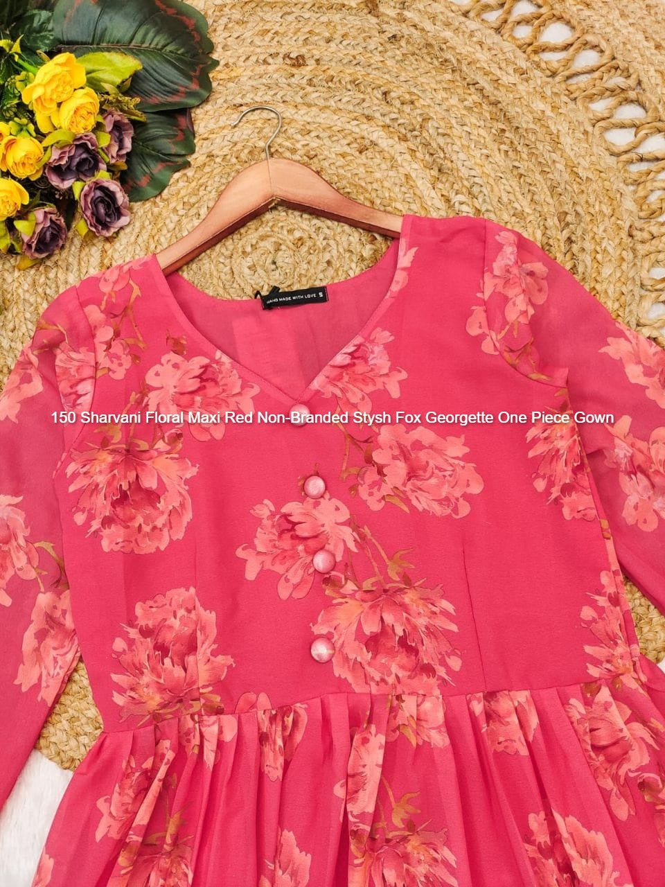 150 Sharvani Floral Maxi Red Non-Branded Stysh Fox Georgette One Piece Gown