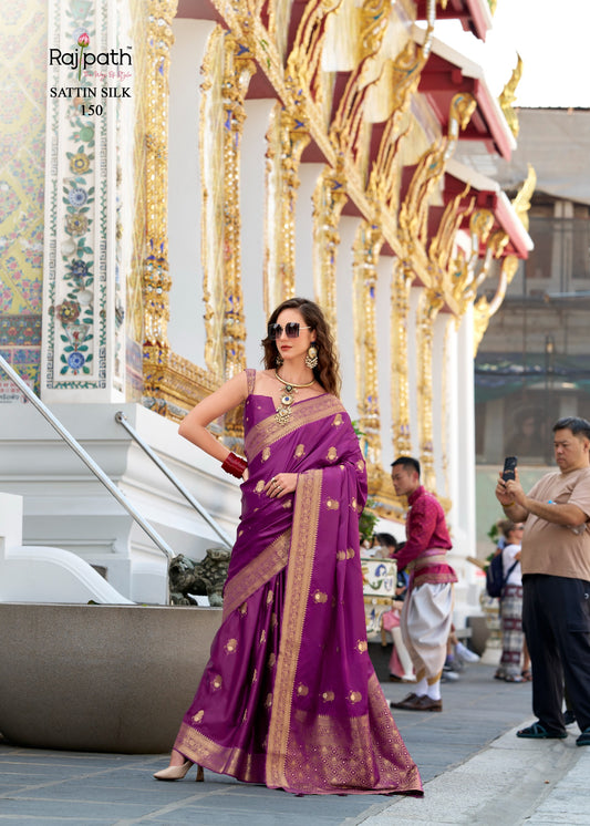 150 White Rose Rajpath Satin Silk Sarees