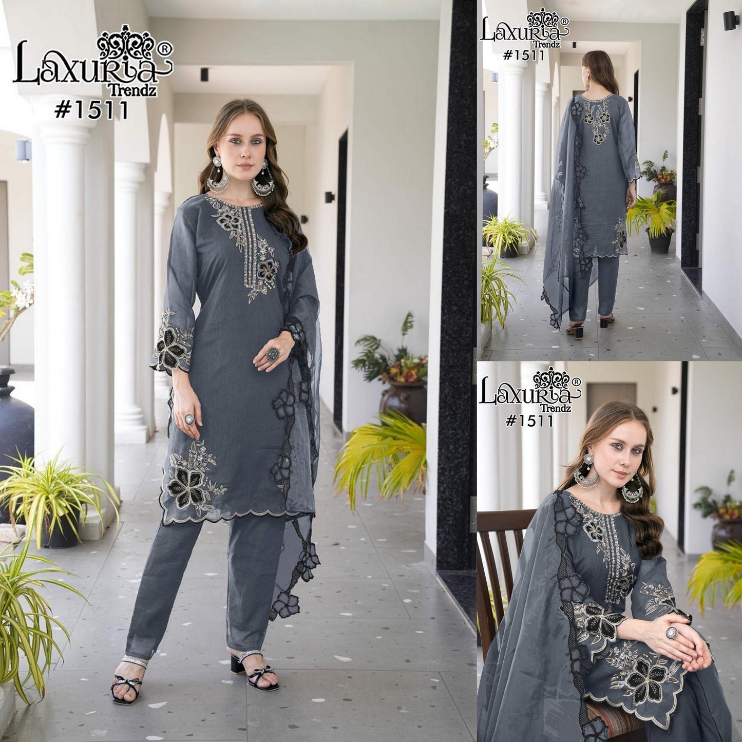 1511 Grey Laxuria Trendz Fox Georgette Pakistani Readymade Suits