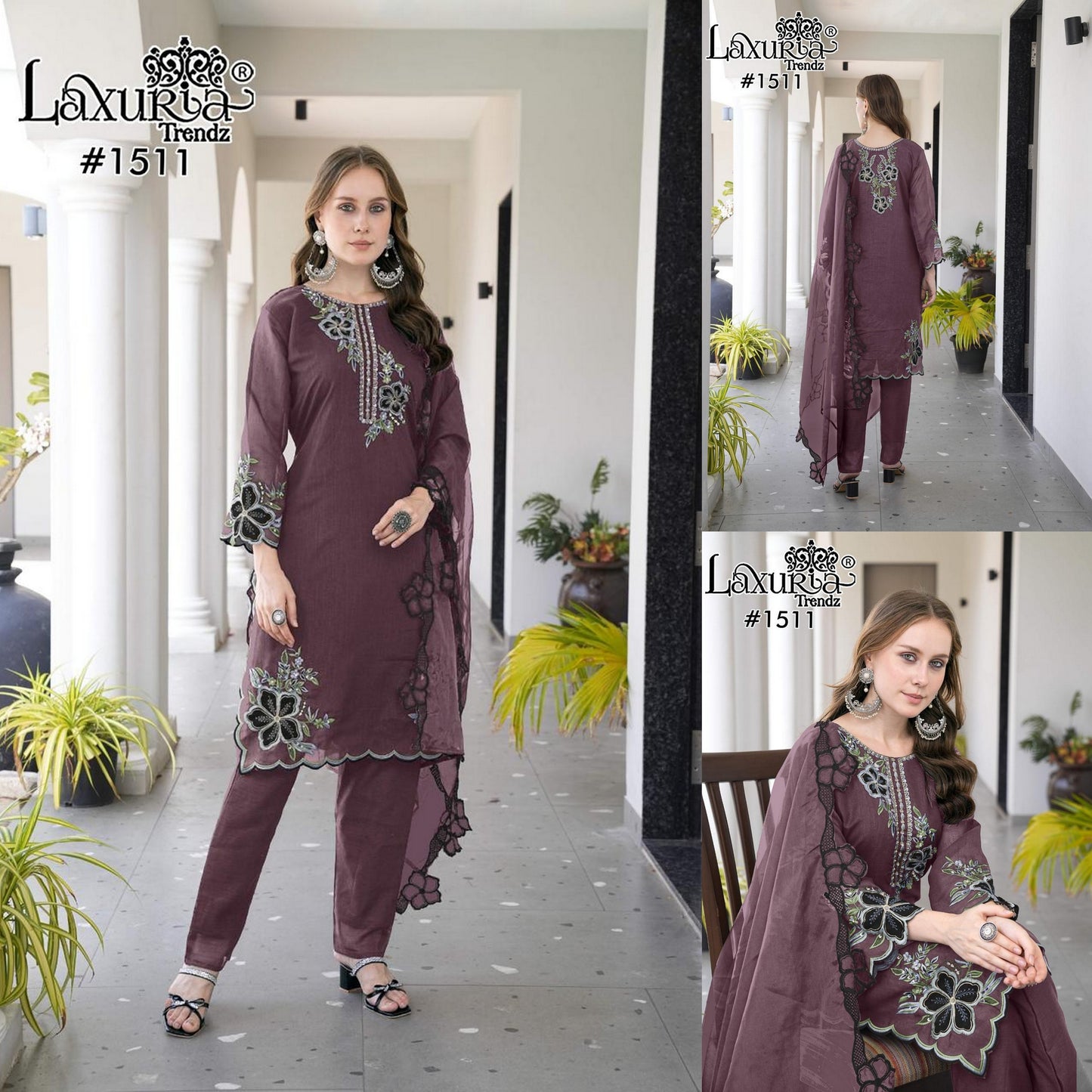 1511 Wine Laxuria Trendz Fox Georgette Pakistani Readymade Suits