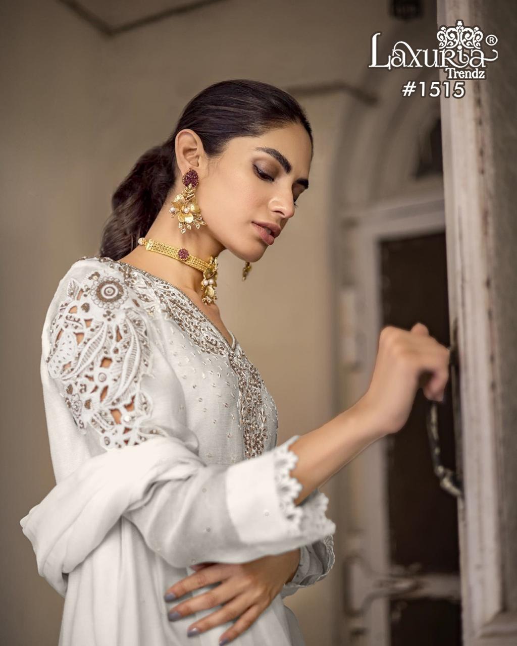 1515 White Laxuria Trendz Vichitra Pakistani Readymade Suits