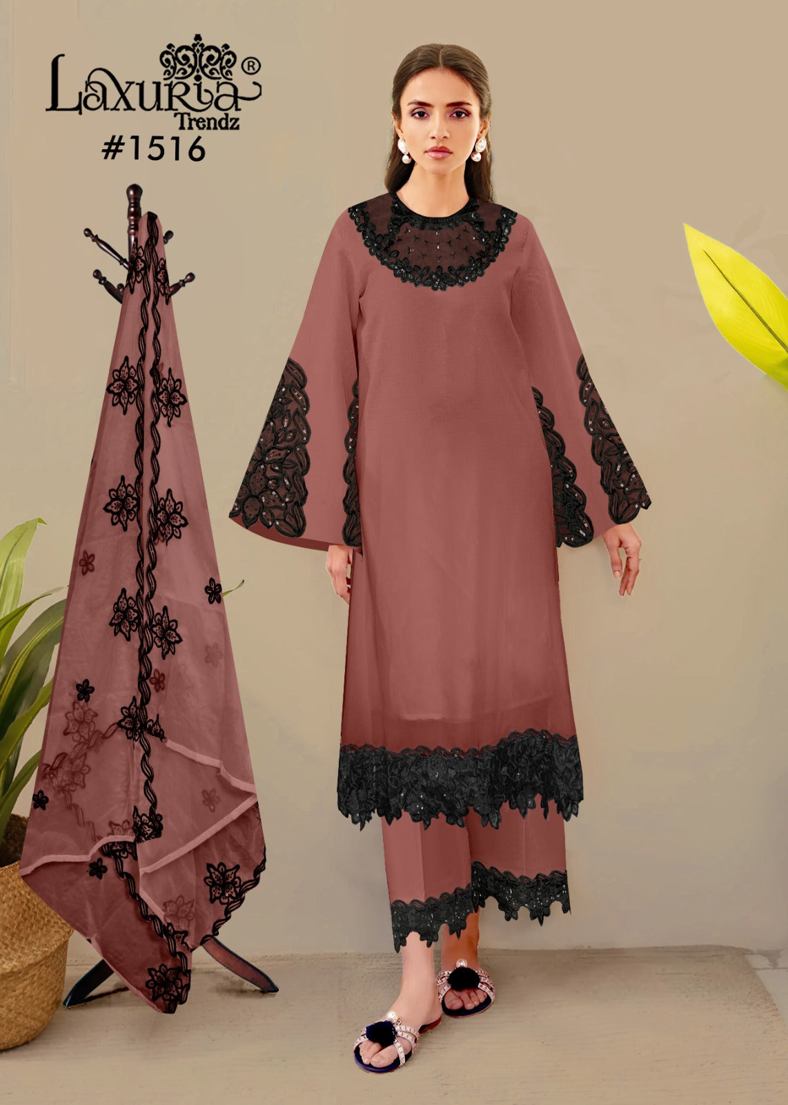 1516 Coffee Laxuria Trendz Georgette Pakistani Readymade Suits