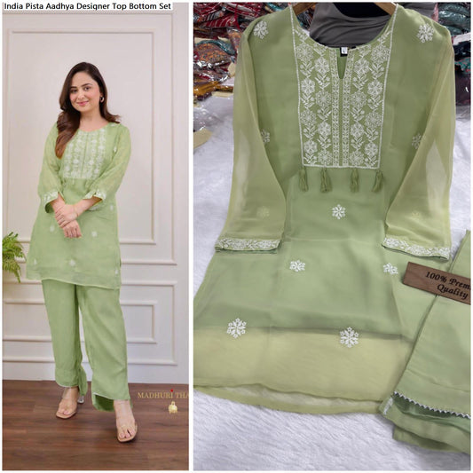 India Pista Aadhya Designer Top Bottom Set