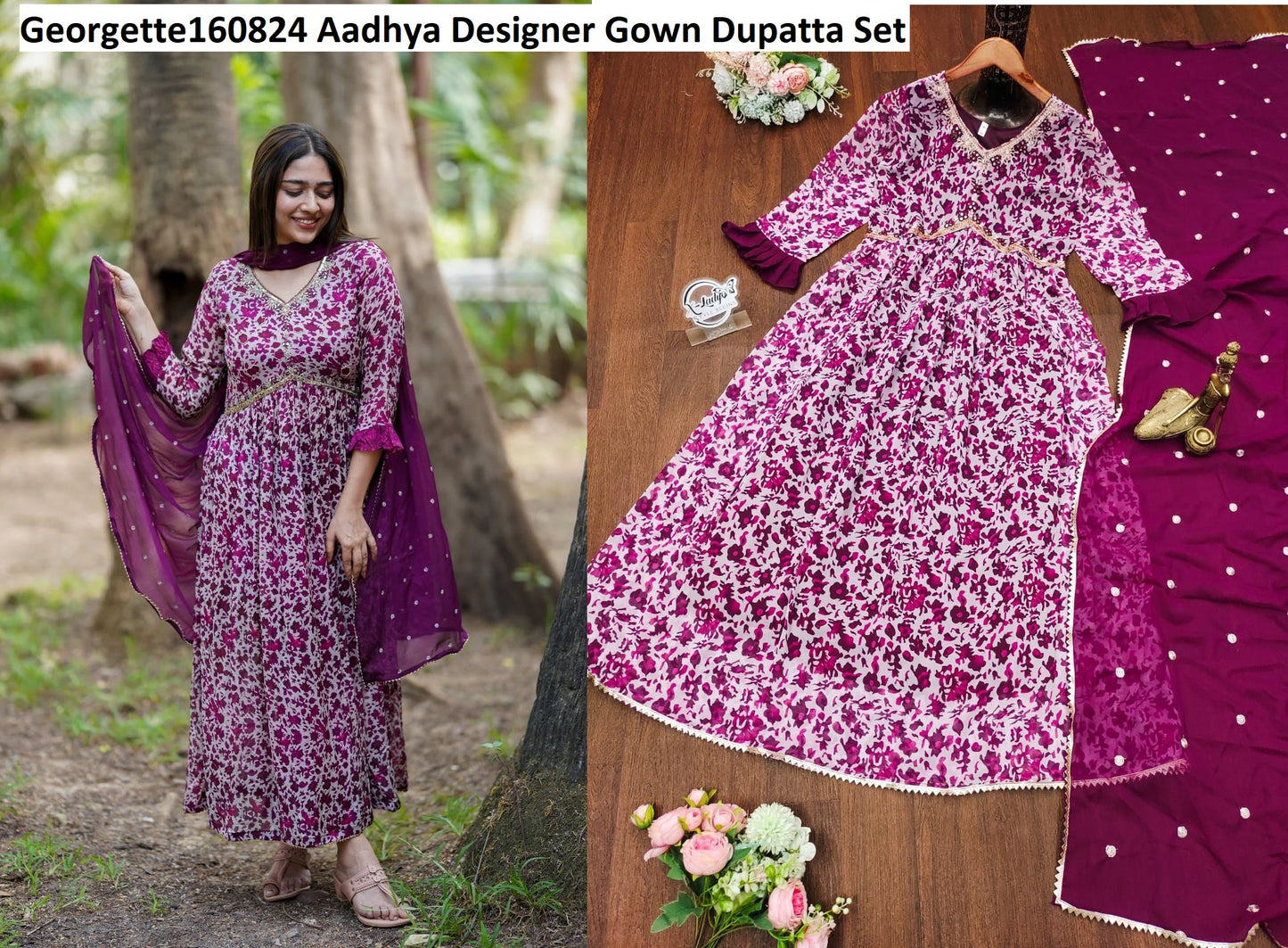 Georgette160824 Aadhya Designer Gown Dupatta Set