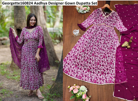 Georgette160824 Aadhya Designer Gown Dupatta Set