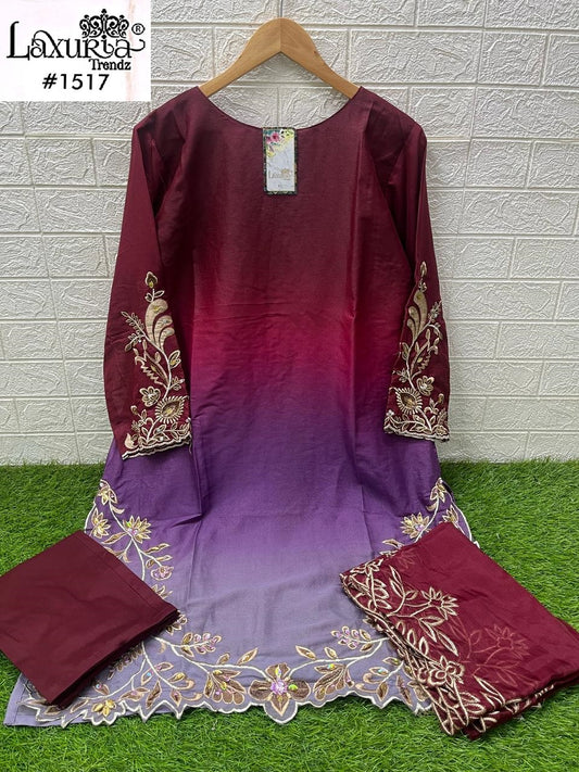 1517 Maroon Laxuria Trendz Georgette Pakistani Readymade Suits