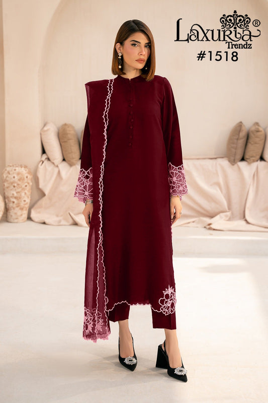 1518 Maroon Laxuria Trendz Georgette Pakistani Readymade Suits
