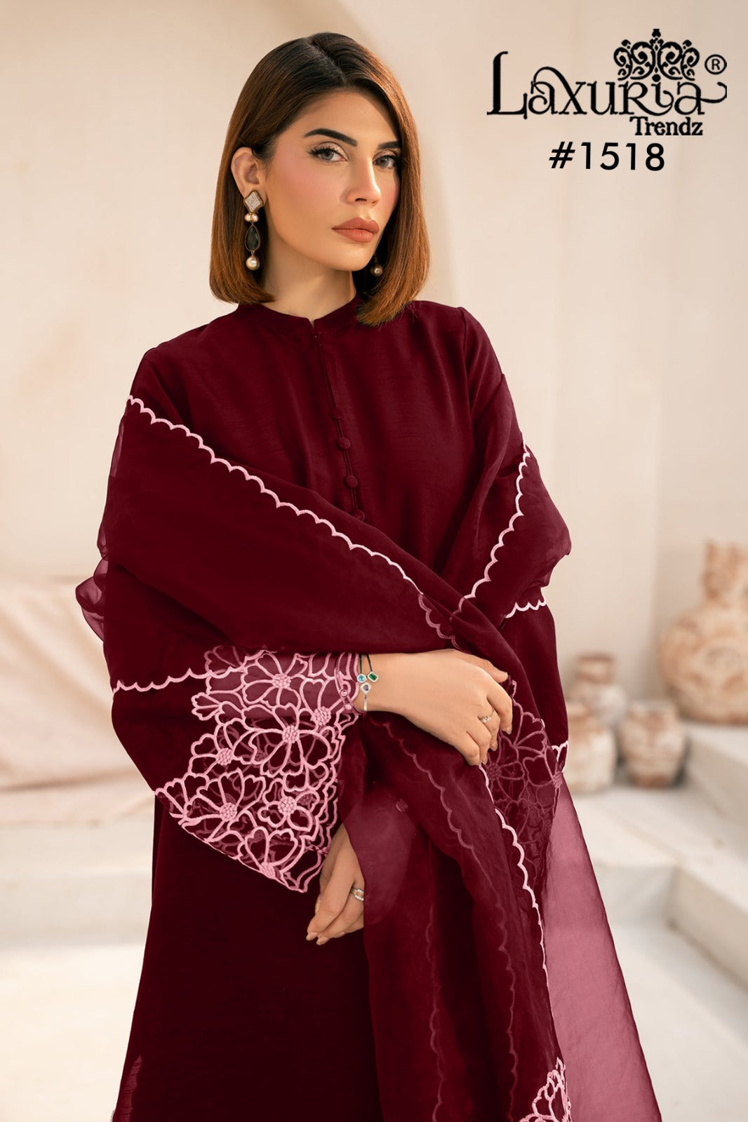 1518 Maroon Laxuria Trendz Georgette Pakistani Readymade Suits