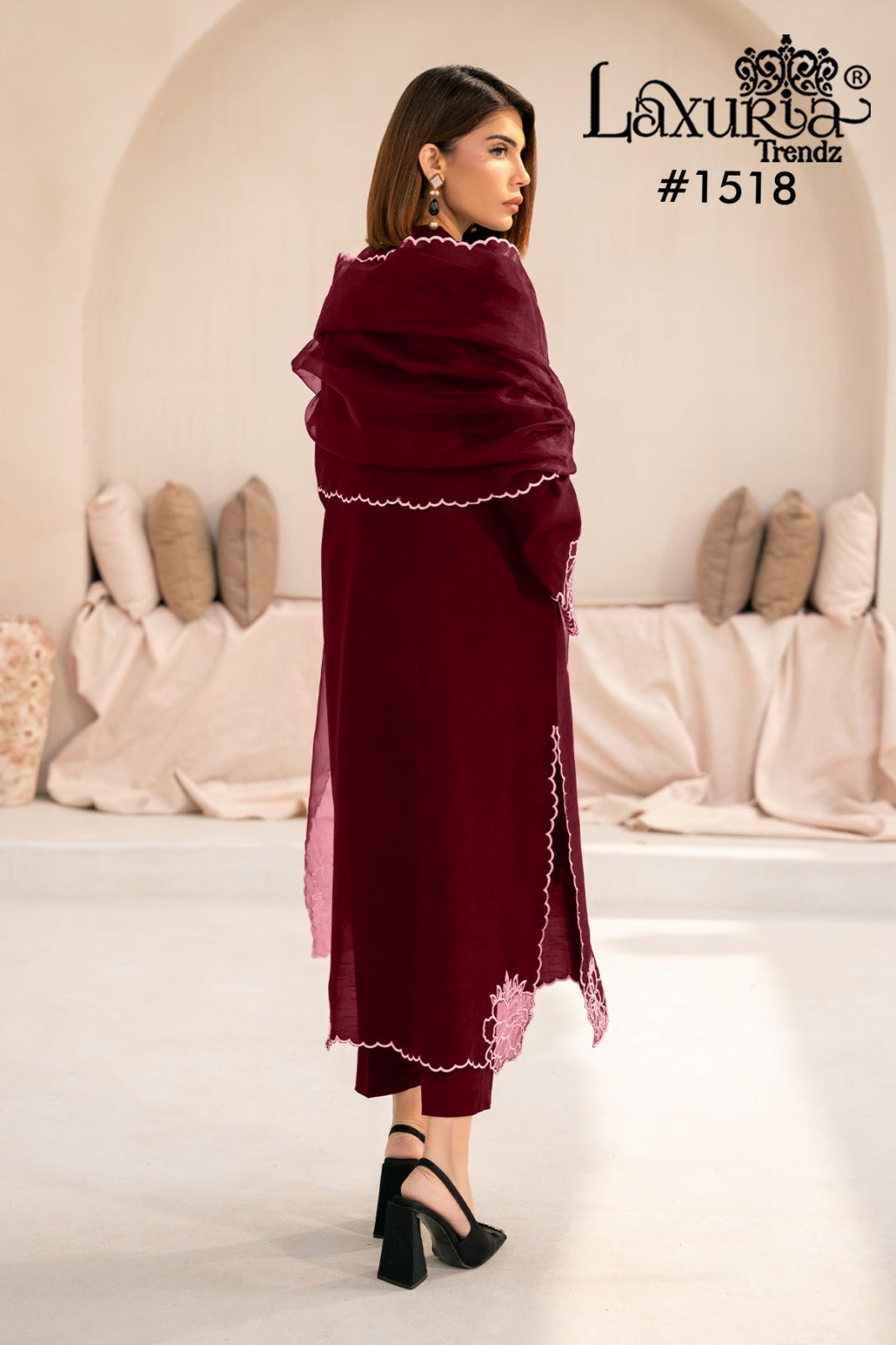 1518 Maroon Laxuria Trendz Georgette Pakistani Readymade Suits