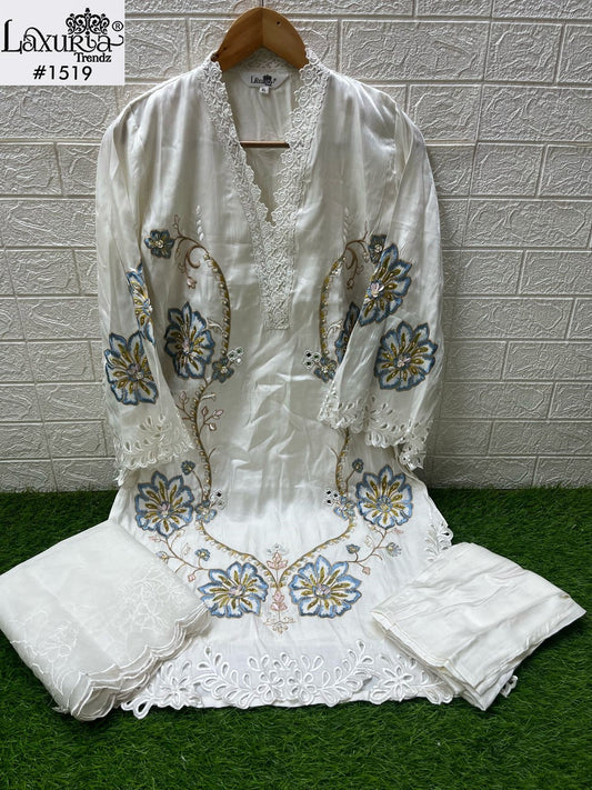 1519 White Laxuria Trendz Simmer Pakistani Readymade Suits