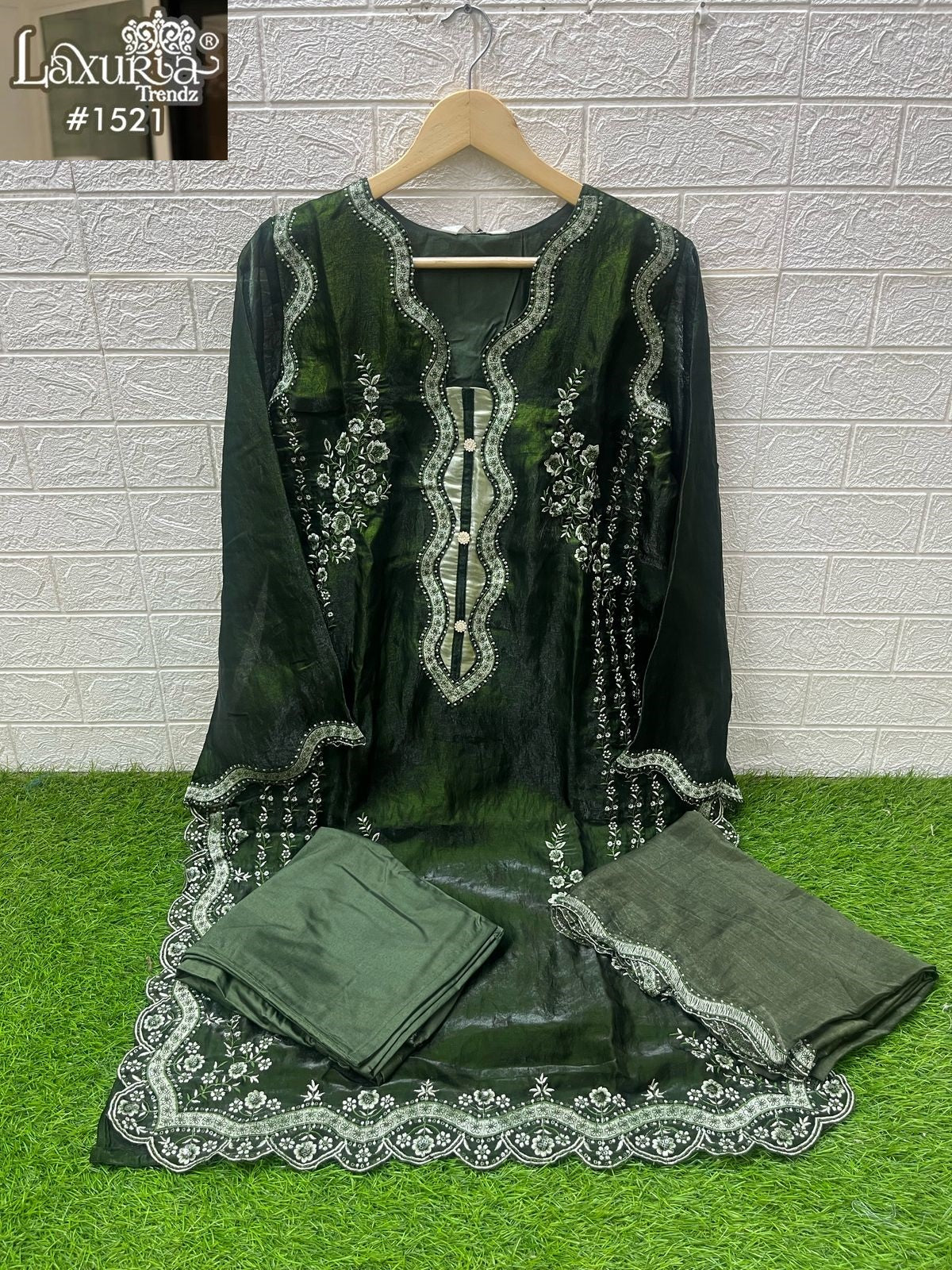 1521 Green Laxuria Trendz Satin Pakistani Readymade Suits