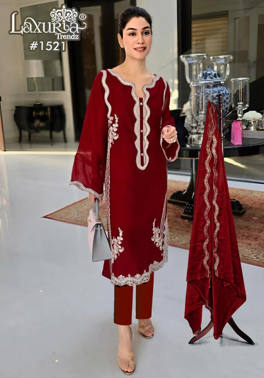 1521 Red Laxuria Trendz Satin Pakistani Readymade Suits