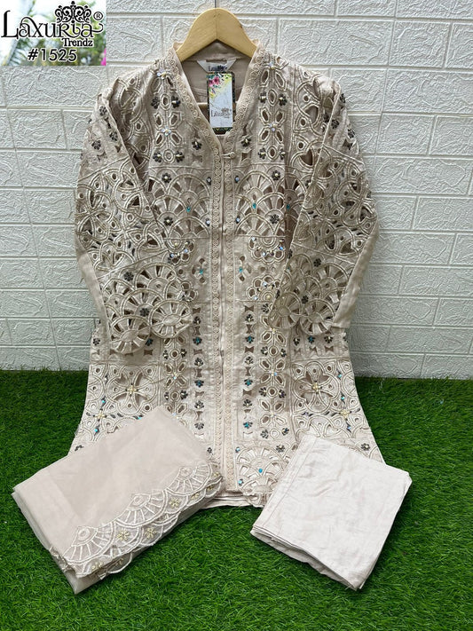 1525 Light Brown Laxuria Trendz Embroidery Pakistani Readymade Suits