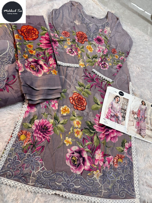 1530-A Lavender Mehboob Tex Embroidery Pakistani Patch Suits
